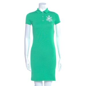 Ralph Lauren Kelly Green Knit Embroidered Polo Shirt Dress Size L